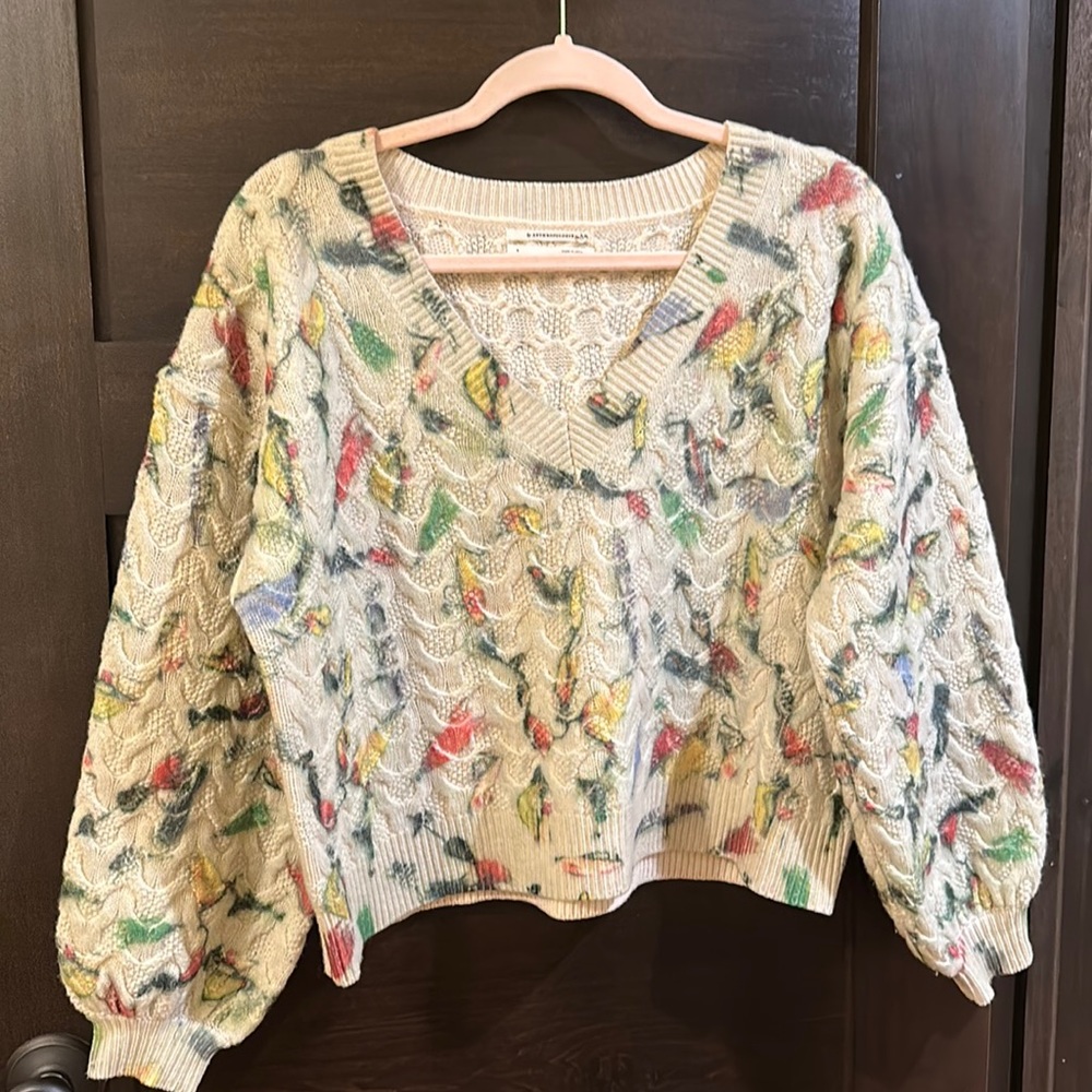 ANTHROPOLOGIE Fly Fishing Detail V-Neck Sweater